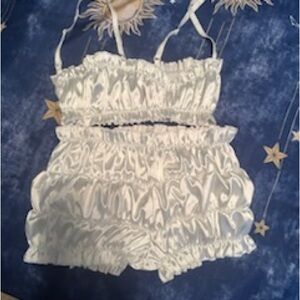 White Satin Ruffled Two-Piece Set